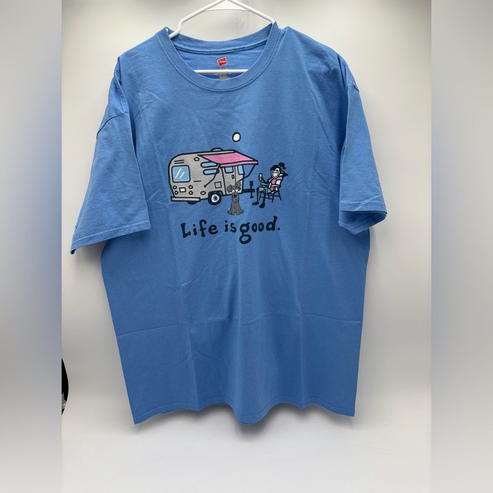 Life is Good Camper Graphic T-Shirt Blue 2XL Men's‎ Short Sleeve Cotton Tee